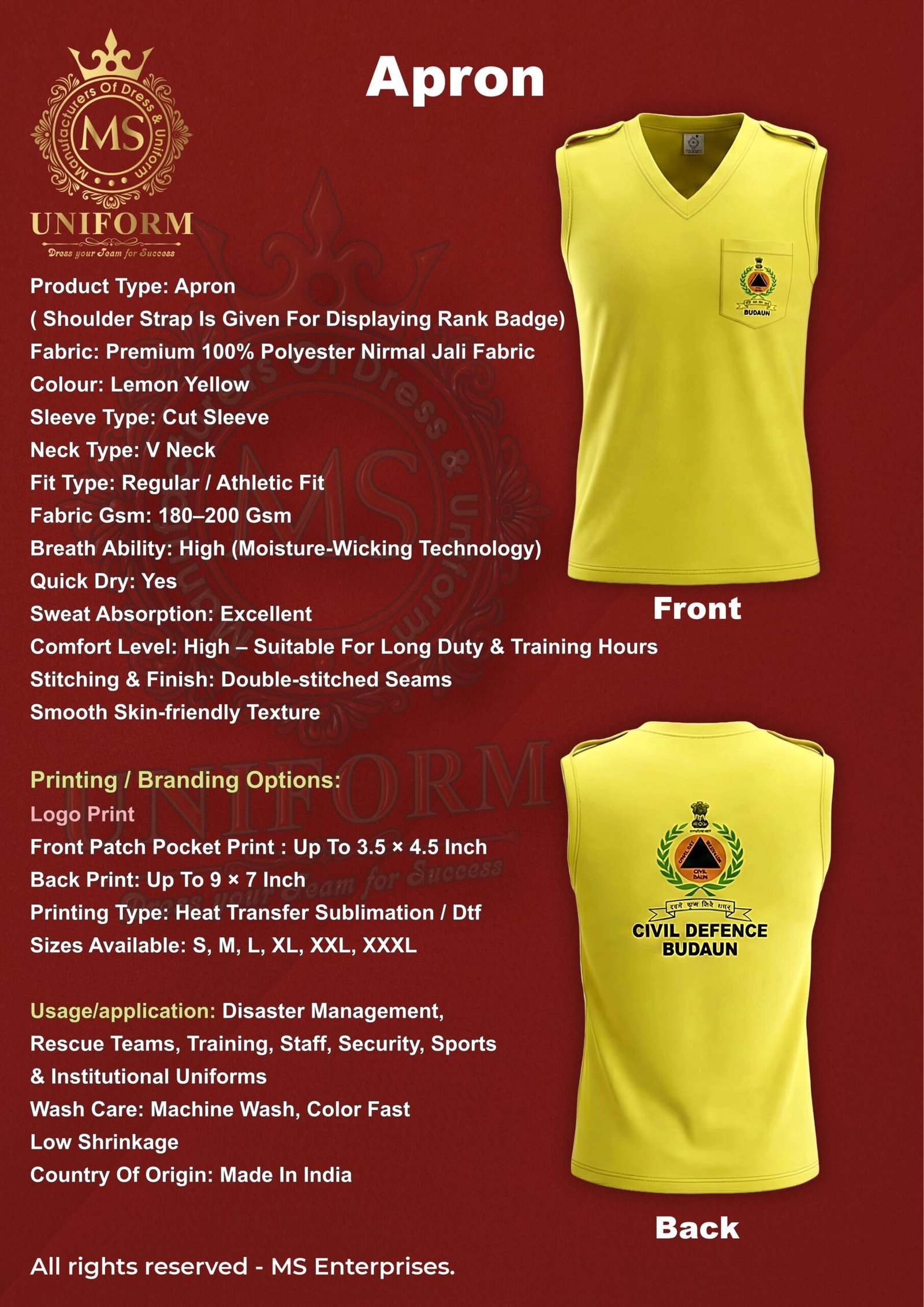 Civil Defence Yellow Safety Vest - Image 6