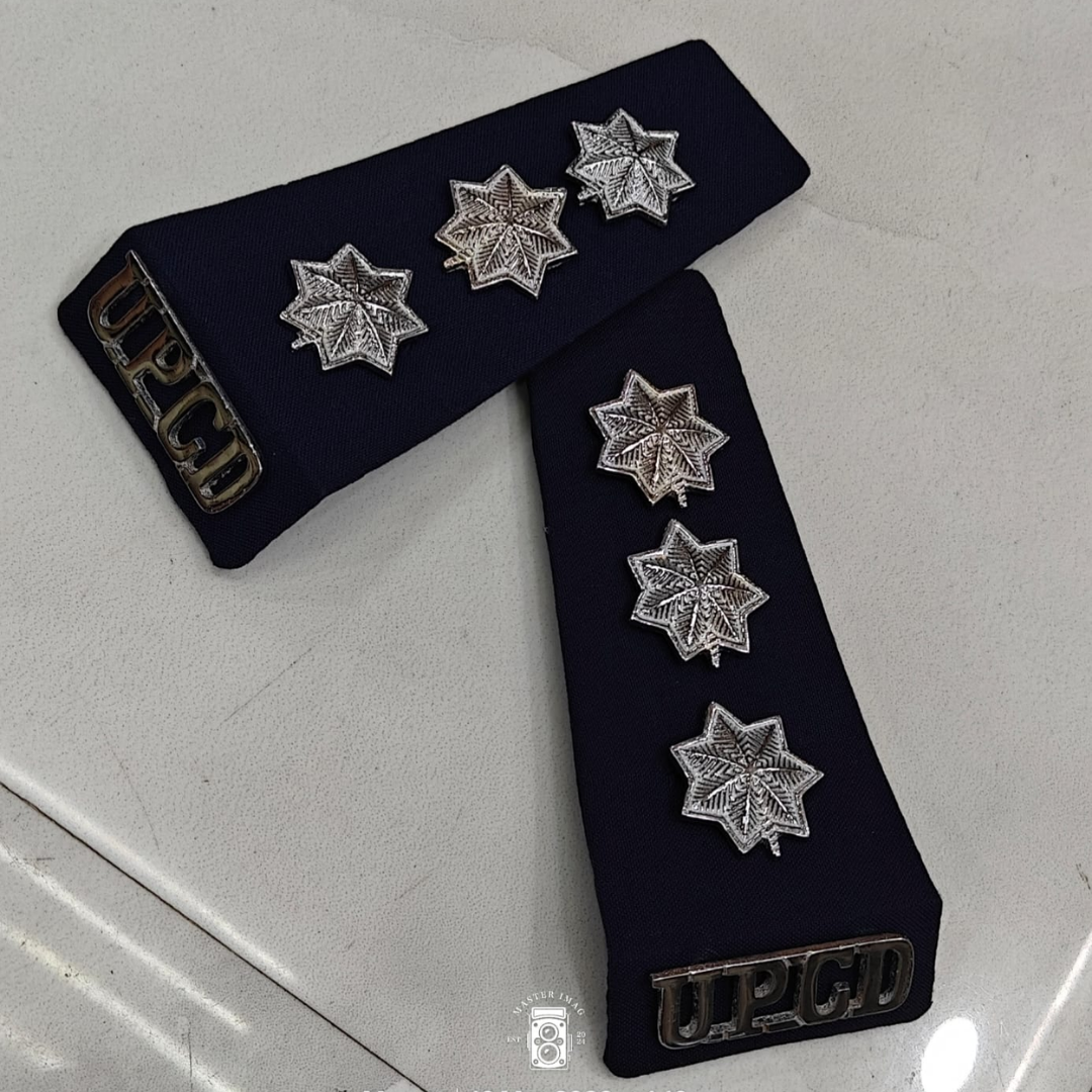 Three Star Army Rank Badge Set – Navy Blue with Silver Stars