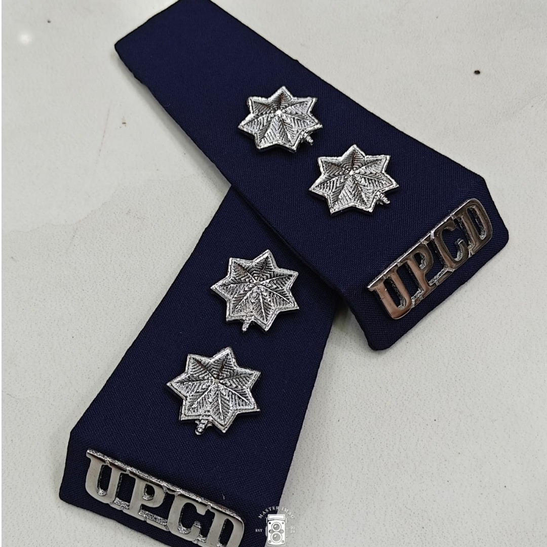 Two Star Army Rank Badge Set – Navy Blue with Silver Stars